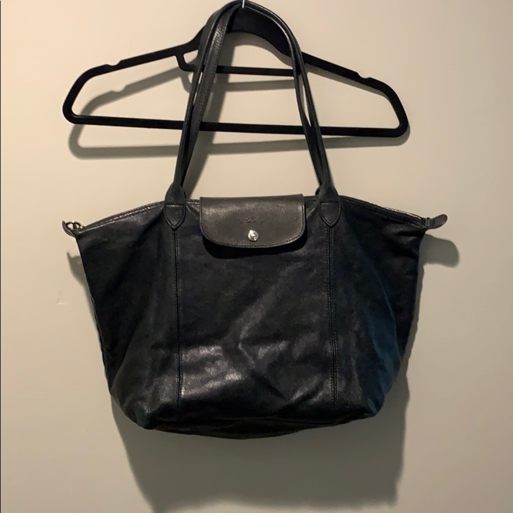 Longchamp Leather Le Pliage Handbag, Black